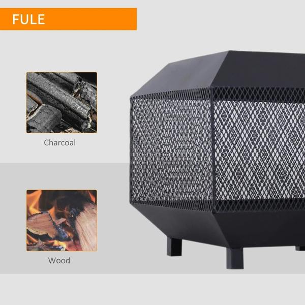 Black square fire pit with mesh sides and open top cover