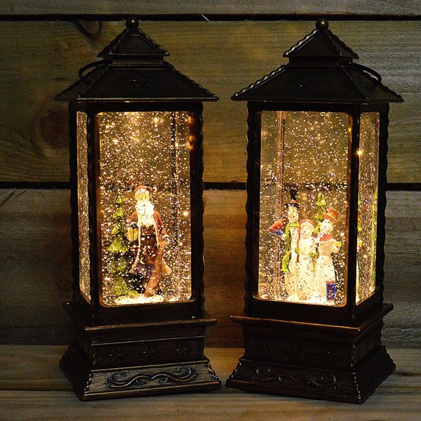 Samuel Alexander 27cm Premier Glitter Water Spinner LED Lantern Christmas Decoration with Snowman Scene