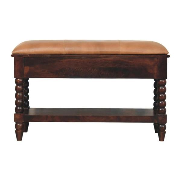 Artisan Furniture Solid Wood Spindle Winewood Leather Bench