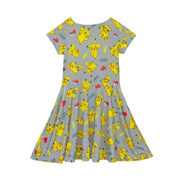 Pokemon Girls Pikachu Short-Sleeved Skater Dress - Grey