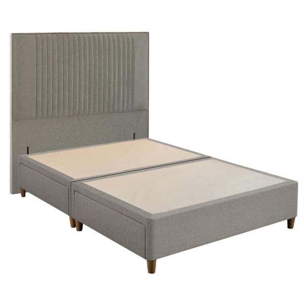 Oatmeal Sliver Ockham Upholstered Headboard & Divan Base styled in a bedroom | Soak and Sleep