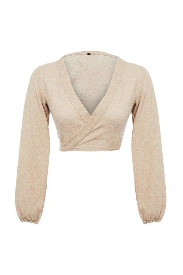 WOVCOR Soft Tie Detail Long Sleeve Knitted Blouse