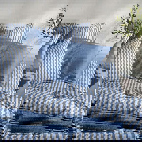 Soak&Sleep Mediterranean Blue Herringbone Stripe Cotton 30cm Standard Fitted Sheets