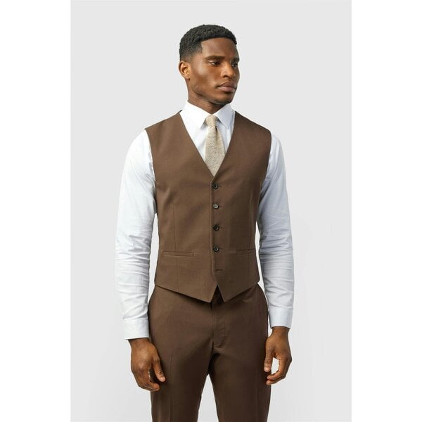 Limehaus Slim Fit Brown Waistcoat