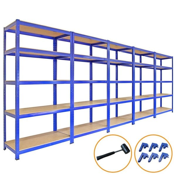 Monster Racking 5 x 90cm Blue Storage Racks with 4200kg Capacity, Free Bay Connectors and Mallet