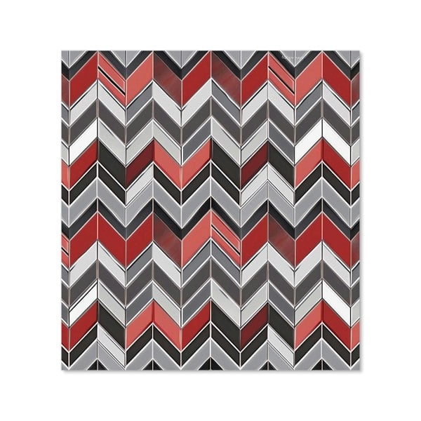 Warren Reed - Designer Red Grey Geometric Pattern Kitchen Splashback