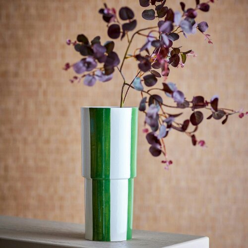 Love Frankie Emerald & Bone Striped Stoneware Vase