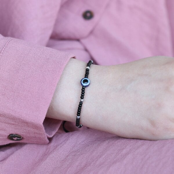 The Colourful Aura Adjustable Black Beads Evil Eye Bracelet For new borns and adults