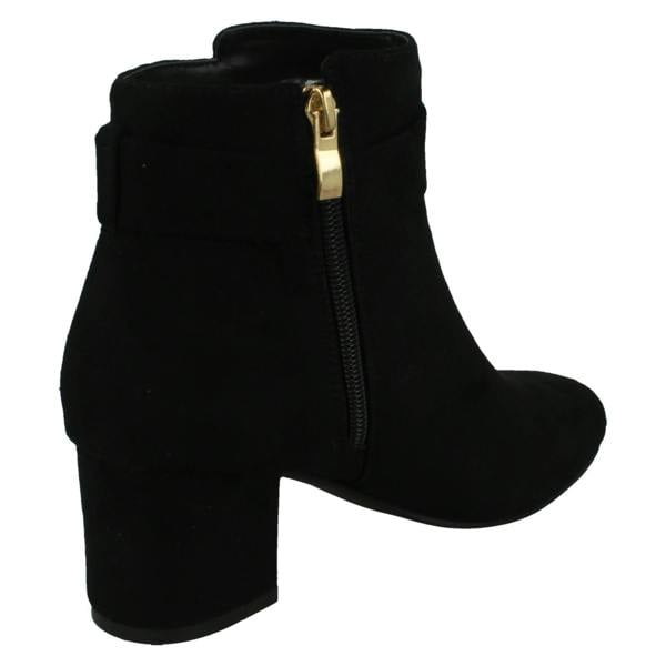 Spot On Ladies Spot On Block Heel Wide Fit Ankle Boot with Buckle and Inside Zip F51247