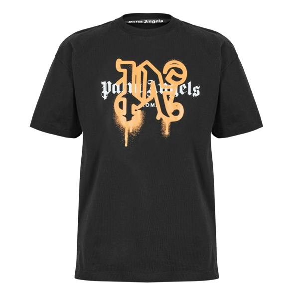 Palm Angels Mens Roma Mono T-Shirt - Black/Orange - 