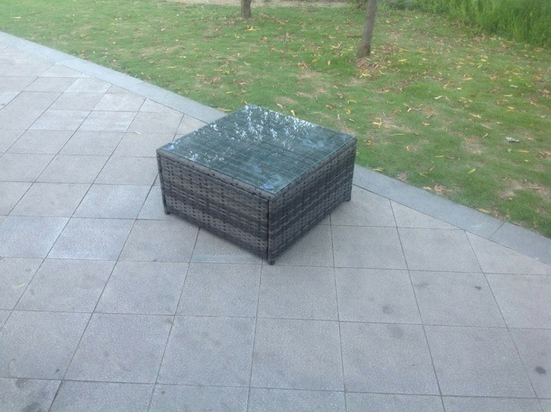Fimous Square Rattan Coffee Tea Side Table Indoor Outdoor Use Garden Furniture Accessory Patio Dark Grey Mixed