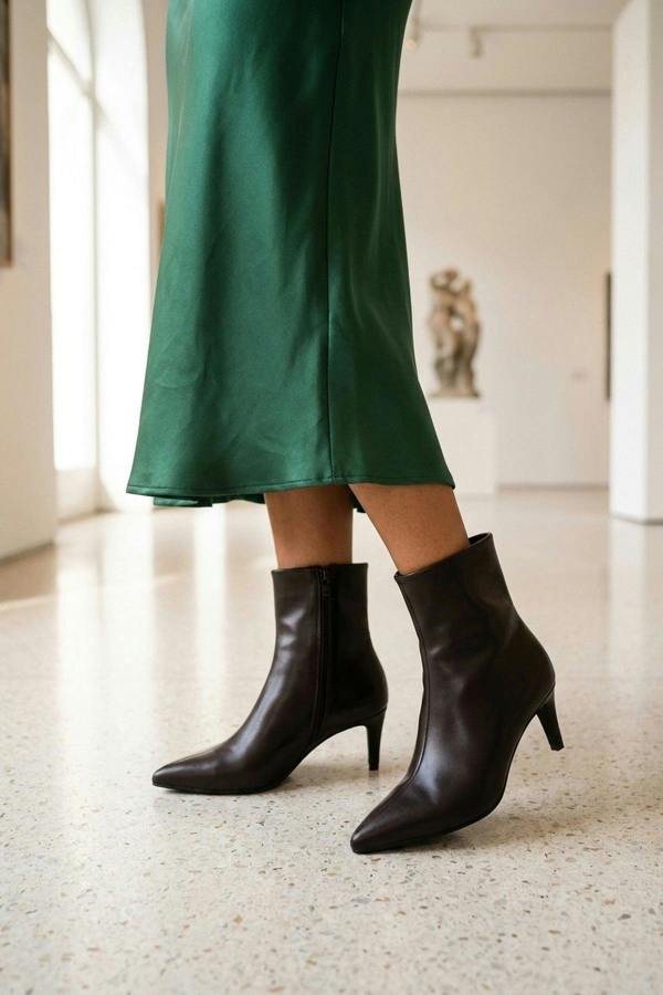 ikrush Svetlana Faux Leather Pointed Toe Kitten Heel Ankle Boots