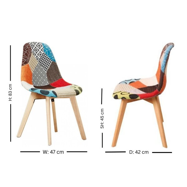 Life Interiors Single Patchwork Multi Colors Fabric Dining Chair with Wooden Legs, Mid-Century Modern Accent Chair
