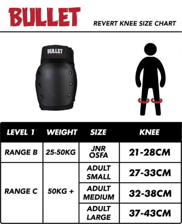 Bullet Pads Adult Junior Revert Knee Skate Pads Set Black