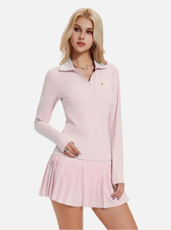 Anniou UPF 50+ Long-Sleeve Pickleball Polo - pink