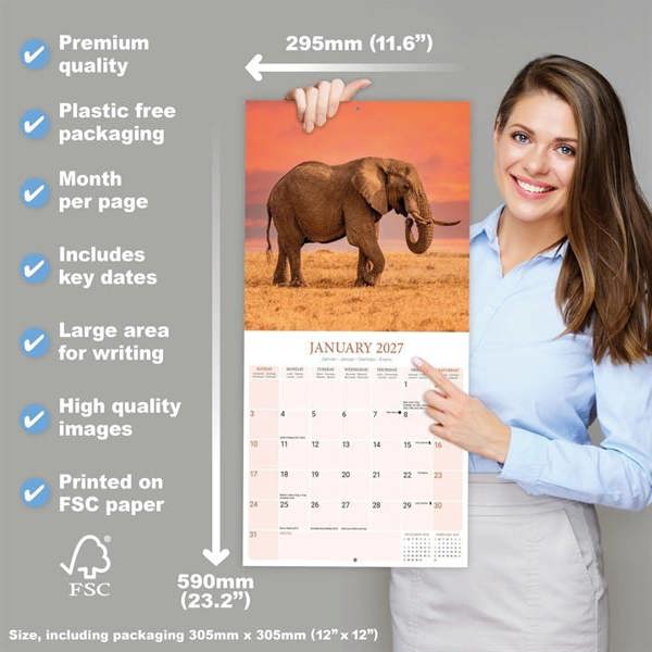 Elephants Calendar 2027, Wall Calendars, Month To View, Animals, Gift