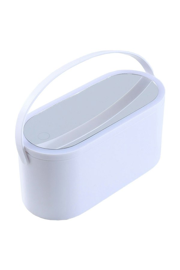 Living and Home Portable Round Vanity Cosmetic Storage Box with LED Lights Mirror