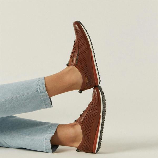 Pikolinos Men's Brown Leather Elastic Slip-on Sneaker Trainers Shoes - Liverpool