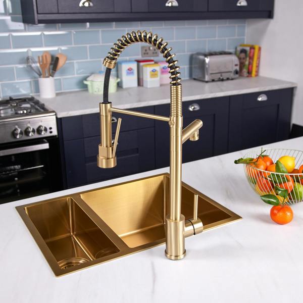 Flode Alta | Single Lever Kitchen Sink Mixer Tap with Swivel Spout | Brushed Brass Finish