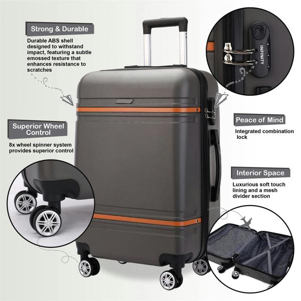 Infinity Luggage Hard Shell Modern Dual 4 Wheel Luggage Suitcase Set