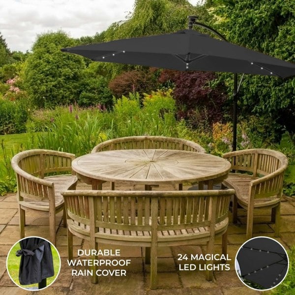 Monstershop Grey 3m LED Cantilever Parasol