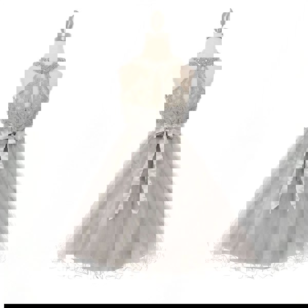 silver coloured beaded halter neck dress from uk flower girl boutique