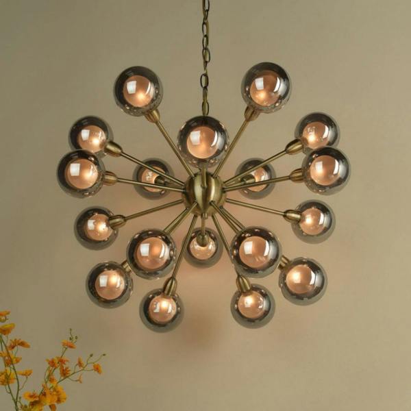 Pagazzi Lighting Ornella 18-Light Antique Brass and Glass Pendant