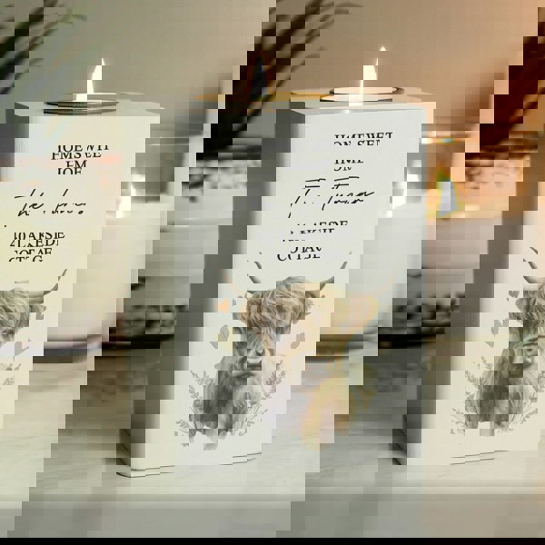 Personalised Memento Company Personalised Highland Cow Wooden Tealight Holder