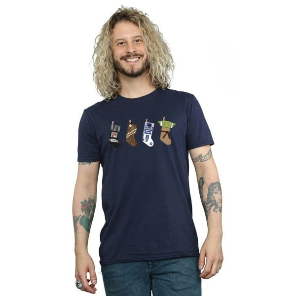 Star Wars Mens Christmas Stockings T-Shirt - Navy Blue