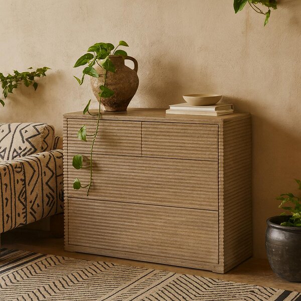 Wyld Haus Mandarina Weathered Oak Ribbed 4 Drawer Chest
