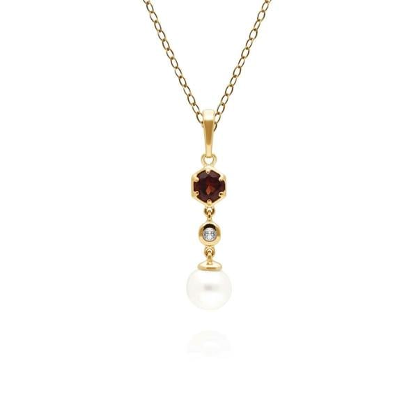 270P030107925 Modern Pearl, Garnet & Topaz Drop Pendant in Gold Plated Sterling Silver 1