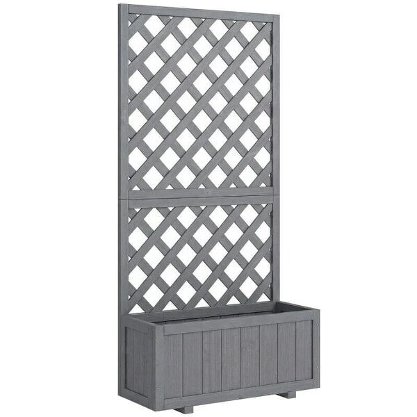 Wood Planter with Trellis for Climbing Plants, Raised Bed, Planter Box with Drainage Holes to Grow Herbs Flowers, Grey
