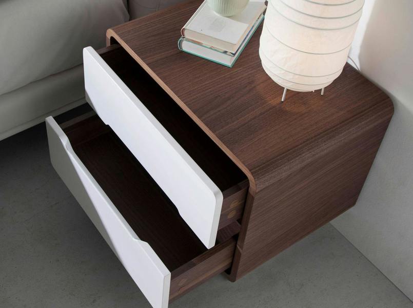 Angel Cerdá Bedside Table White Wood, Walnut and Chrome Plated Steel 7107