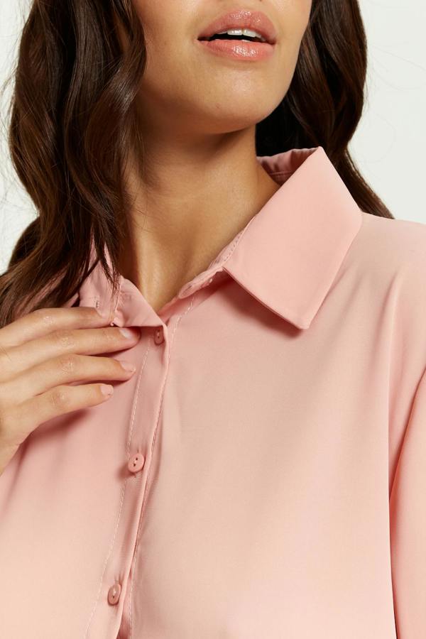 Hoxton Gal Oversized Shirt Tunic with Long Sleeves in Pink