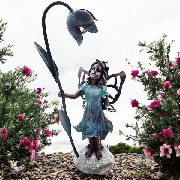EDH Door Hardware Resin Fairy with Solar Flower Light – 35.5cm x 20cm x 10cm | Enchanting Garden Statue with LED Glow for Outdoor & Patio Décor