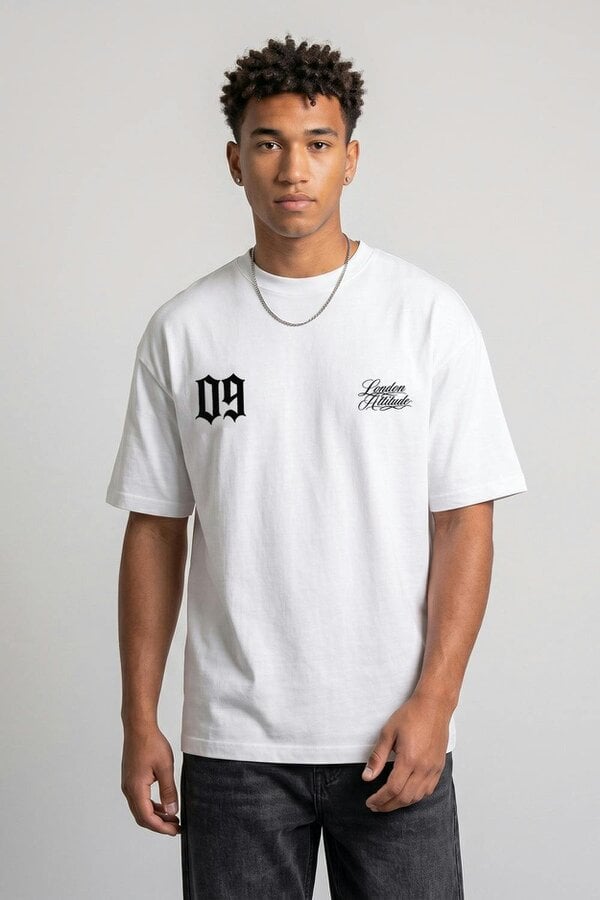London Attitude Originals 09 Oversized Heavyweight Printed T-Shirt in White