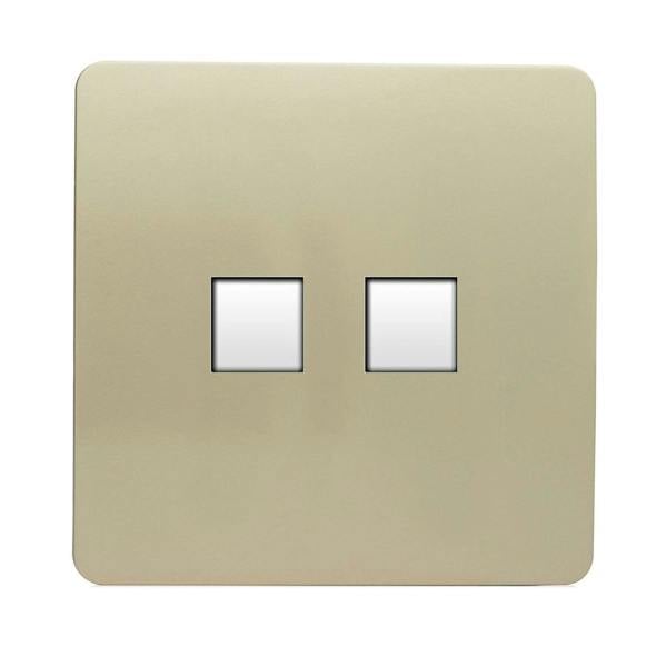 Trendi Switch 2 Gang RJ45 Cat 5e PC Ethernet & Telephone Slave Sockets in Champagne Gold