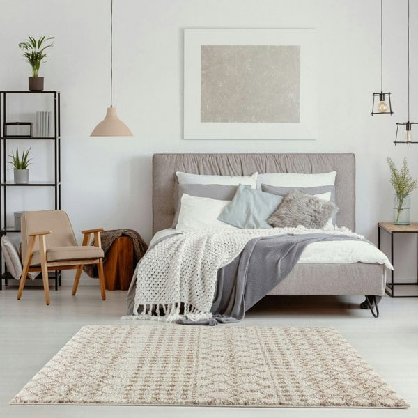 Moroccan shaggy Beige Ivory Rug Thick pile easy to clean