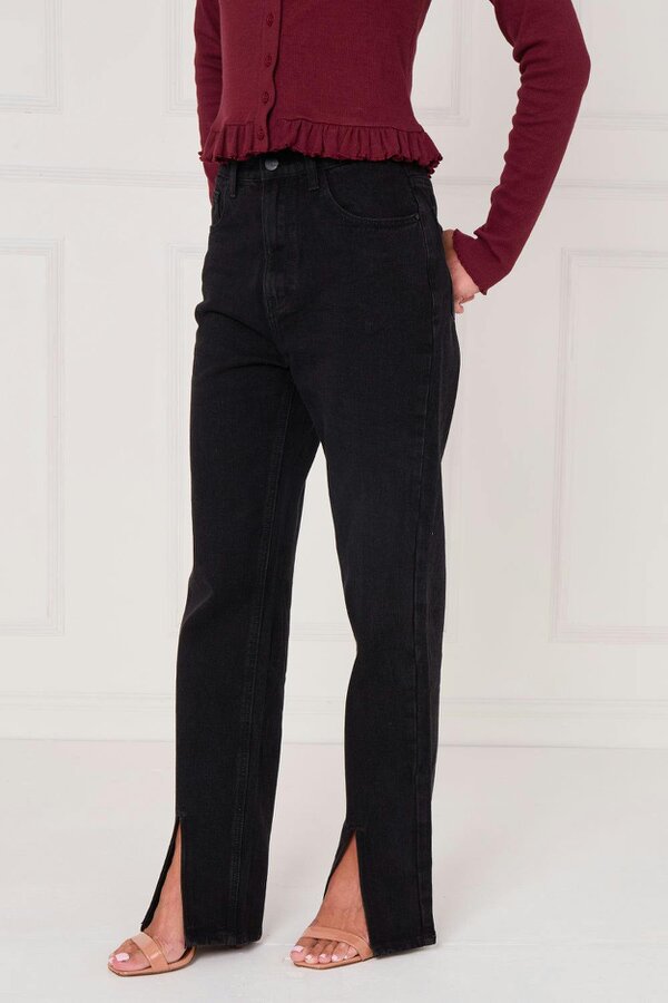 Black Front-Slit Straight Leg Jeans — Flattering, Modern & Effortlessly Chic