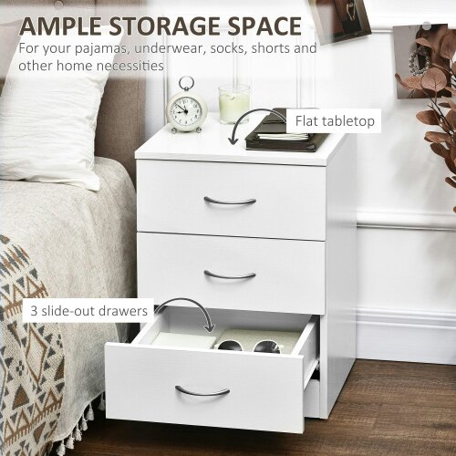 Wyld Haus Yotose White Wood 3 Drawer Bedside Table with Silver Metal Handles