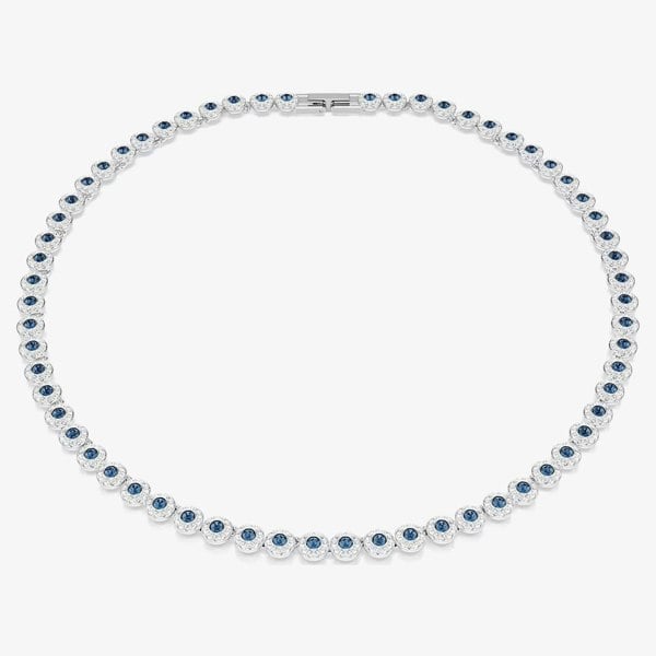 Swarovski Una Angelic Rhodium Plated Blue & White Crystal Tennis Necklace 5733402