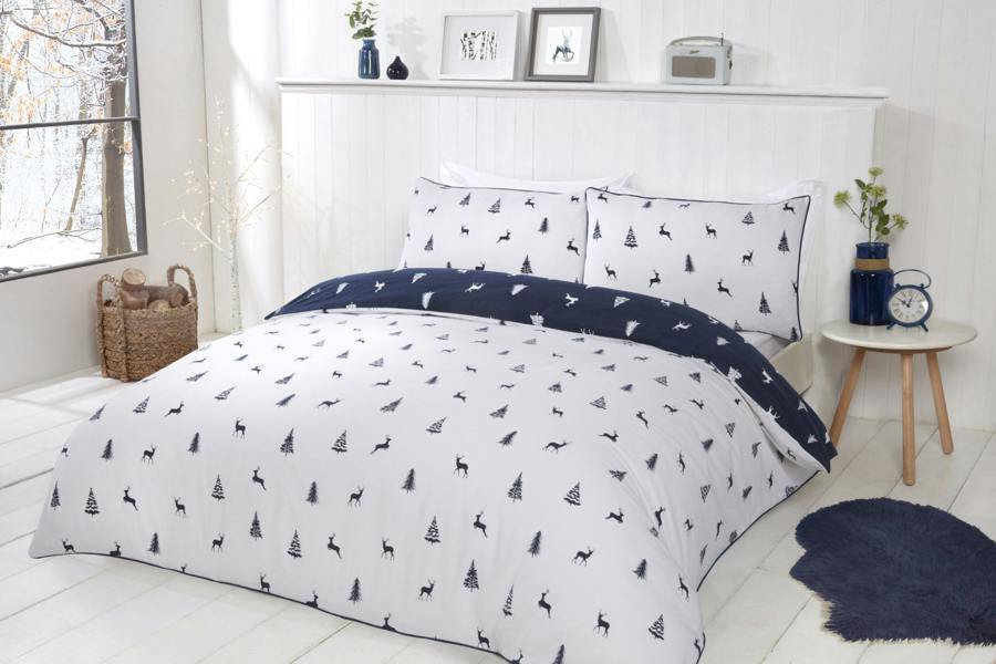 Smart Living Stag & Trees Flannelette Cotton Reversible Duvet - Navy