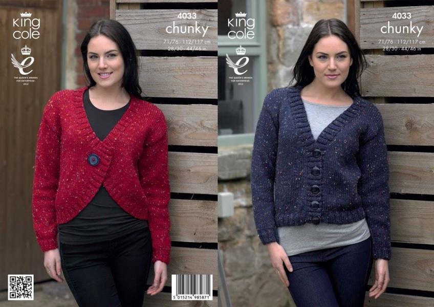 King Cole Tweed Knitting Pattern 4033, Jackets for Women, 28 - 46 Inches - Intermediate