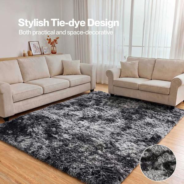 Marlow Rug Fluffy Plush Shaggy Soft Carpet Anti Shedding for Living Room Grey