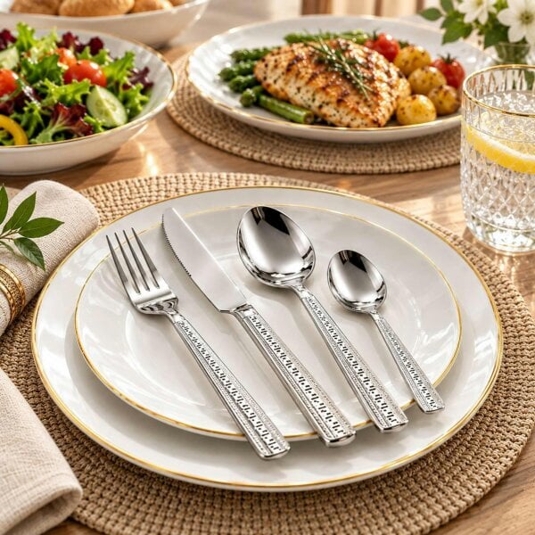 Dyzi 24 Piece Stainless Steel Cutlery Set with Storage Stand Silver