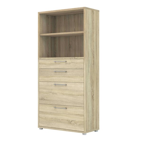 Wyld Haus Dris Natural Oak Wood Effect Bookcase 1 Shelf 4 Drawers