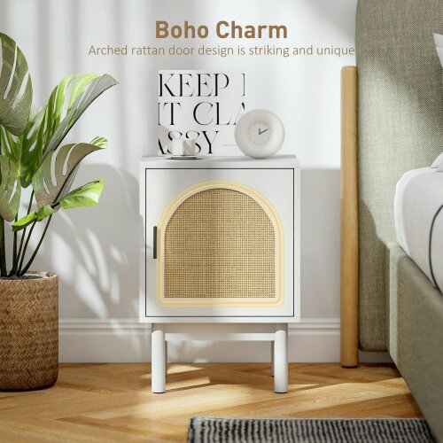 Wyld Haus Luna White Wooden Rattan Bedside Table With Door
