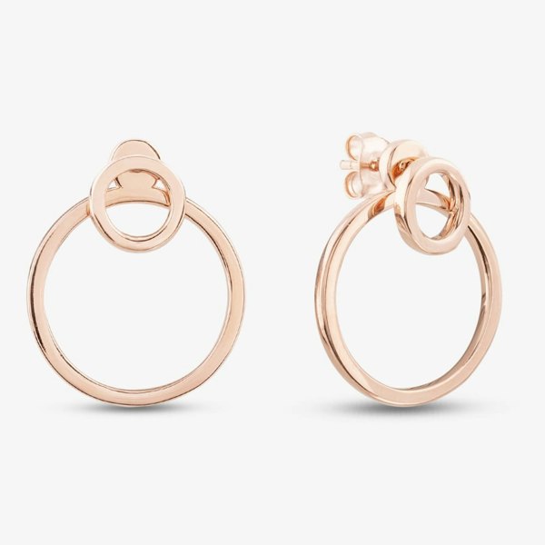T. H. Baker Rose Gold Plated Double Circle Dropper Stud Earrings ME0408D ROSE