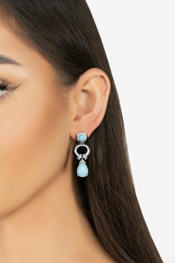 Latelita Clara Bow Turquoise & Enamel Drop Earrings Silver