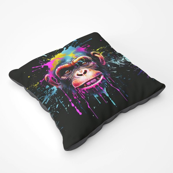 Warren Reed Multi Coloured Monkey Face Splashart Floor Cushion